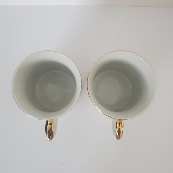 Vintage CZECHOSLOVAKIA PORCELAIN Collector Mugs 2pcs Gold Rimmed Fruit Motifs - Picture 5 of 9